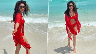 Rakul Preet Singh's Maldives Holiday! Actress Is 'Wild and Free' in Red Bikini and Matching Shrug at the Beach (View Pics)